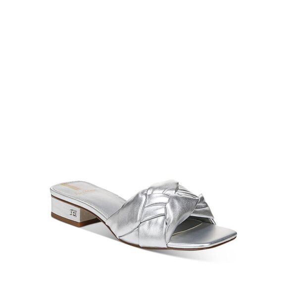 NWT SAM EDELMAN Womens Silver Dawson Slip On Leather Slide Sandals 9.5 M - Picture 1 of 5